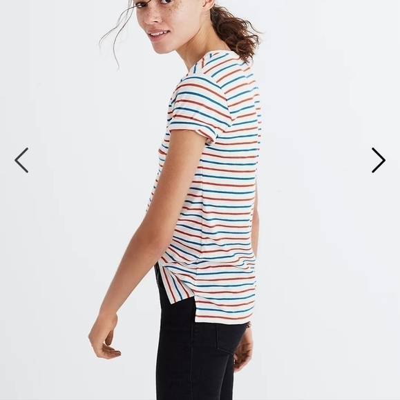 Madewell Whisper Cotton V-Neck Pocket Tee in Brion Stripe h7106 small - Picture 5 of 9